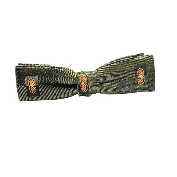 Vintage Beau Clip Ties Ltd of Vermont Olive Green Bow Tie with Geometric Print - Picture 1 of 3